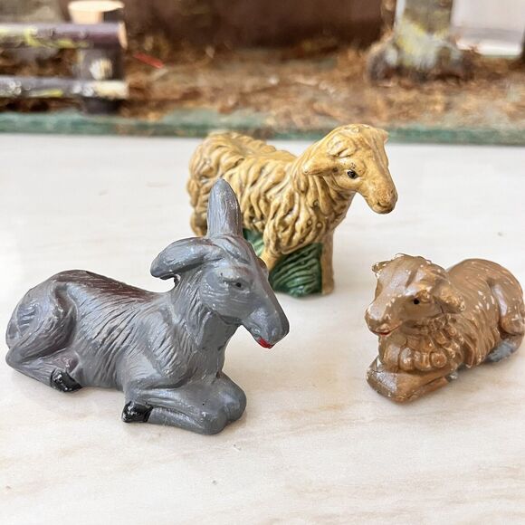 Vintage Nativity Animals Set of 3 DONKEY LAMB Replacement Figurine Christmas - Picture 1 of 16